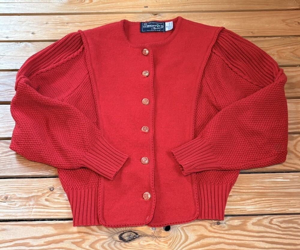 Vintage Woodstock By Bernard Button Front Wool Cardigan Sweater Size 38 Red T10